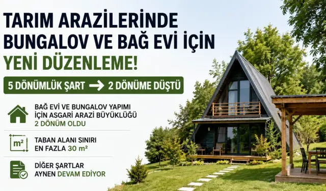 Tarım Arazilerinde Bungalov ve Bağ Evi Düzenlemesi Değişti: Asgari Arazi Şartı 2 Dönüme İndirildi