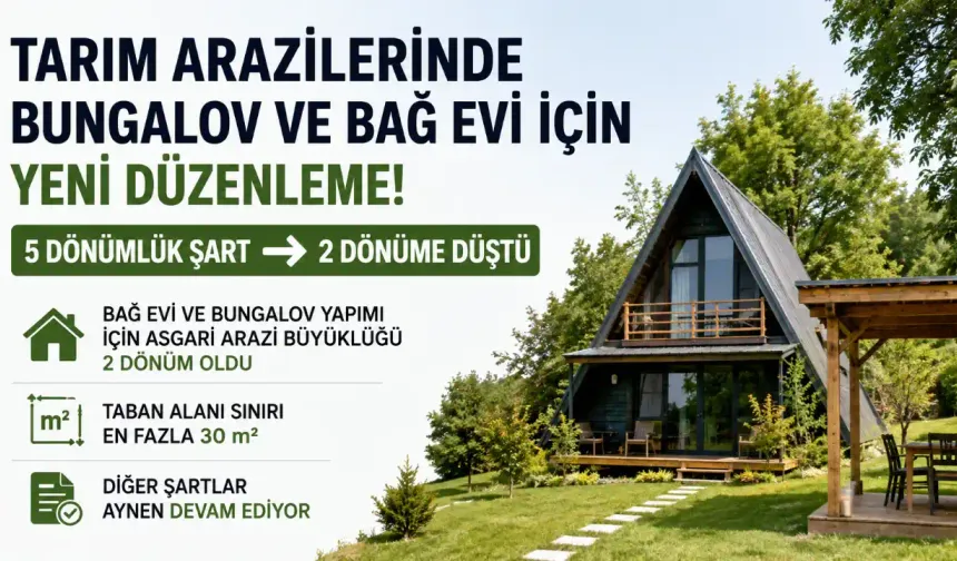 Tarım Arazilerinde Bungalov ve Bağ Evi Düzenlemesi Değişti: Asgari Arazi Şartı 2 Dönüme İndirildi